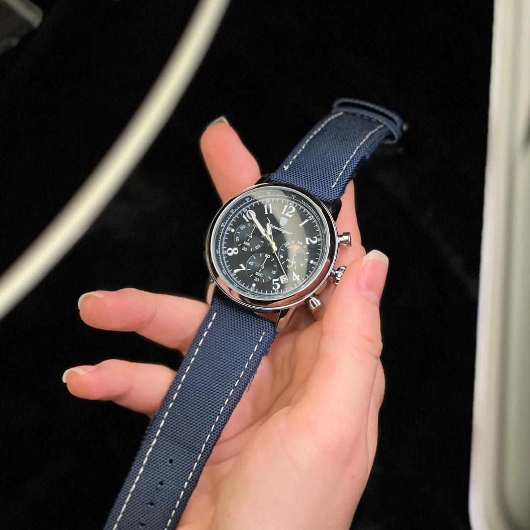 Relógio Aura Platinum de Couro + Caixa Premium de Brinde