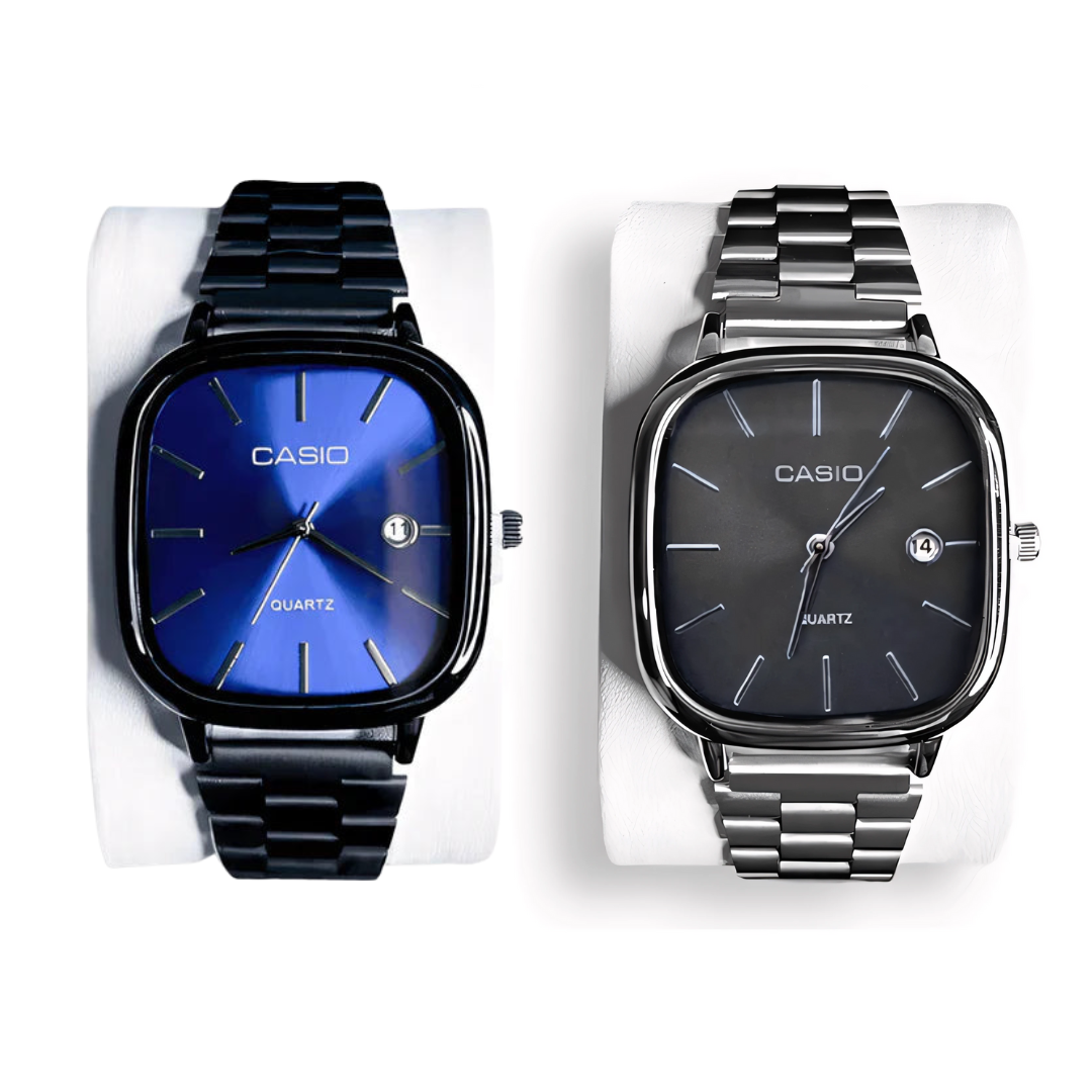Kit 2 Relógios CASIO Vintage Ultra Luxo - Resistente à água | Aço Inoxidável + Caixinha CASIO de Brinde