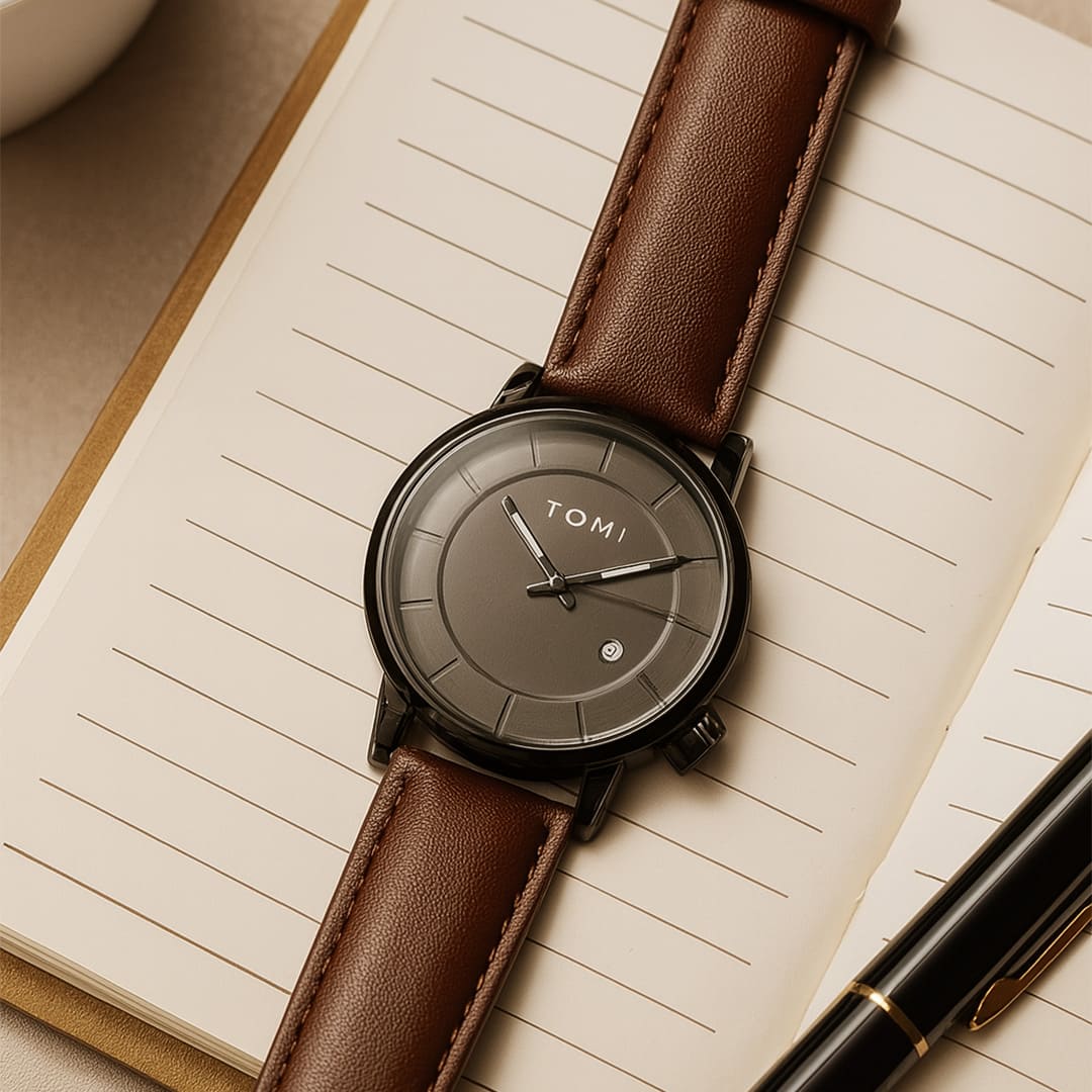 Relógio Aura Atlas de Couro + Caixa Premium de Brinde