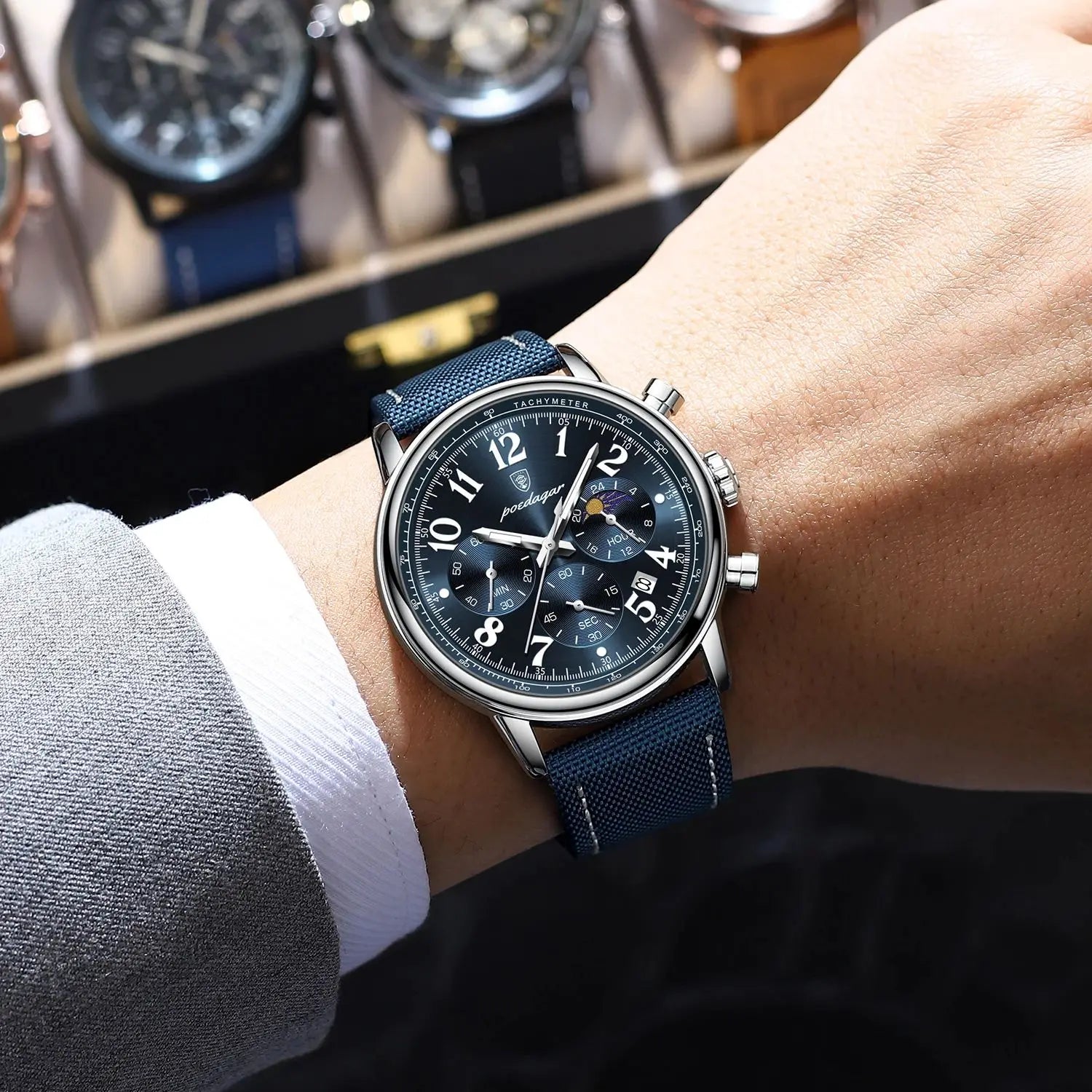 Relógio Aura Platinum de Couro + Caixa Premium de Brinde