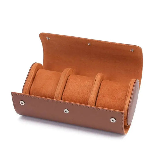 Case Portátil Para Relógios de Couro Legítimo - 3  Slots